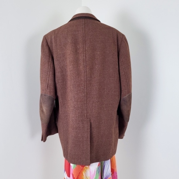 Oversized wool tweed blazer leather elbow pads vintage textured neutral caramel - Picture 6 of 13